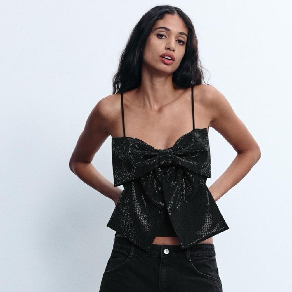 Zara Rhinestone bow crop top - Picture 2 of 8